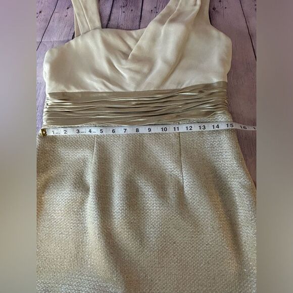Kay Unger Cream Gold Tweed Silk Bodice Dress with Matching Silk Lined Jacket 10 - Picture 8 of 15